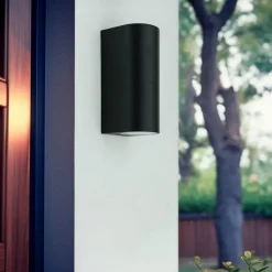 Prios buitenwandlamp Tetje, zwart, rond, 16 cm