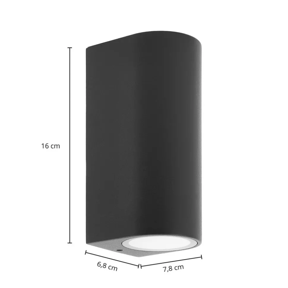 Prios buitenwandlamp Tetje, zwart, rond, 16 cm