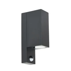 Prios buitenwandlamp Tetje, zwart, hoekig, sensor