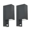 Prios buitenwandlamp Tetje, zwart, hoekig, sensor, 2 stuks