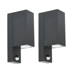 Prios buitenwandlamp Tetje, zwart, hoekig, sensor, 2 stuks