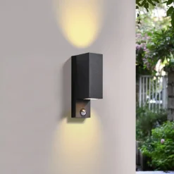 Prios buitenwandlamp Tetje, zwart, hoekig, sensor, 2 stuks