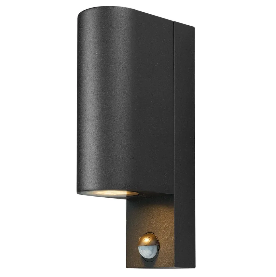 Prios buitenwandlamp Tetje, zwart, rond, sensor