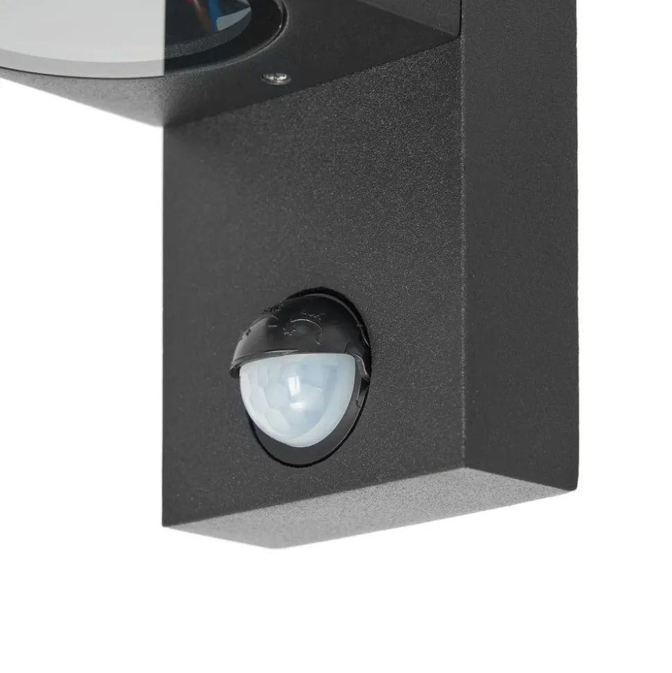 Prios buitenwandlamp Tetje, zwart, rond, sensor