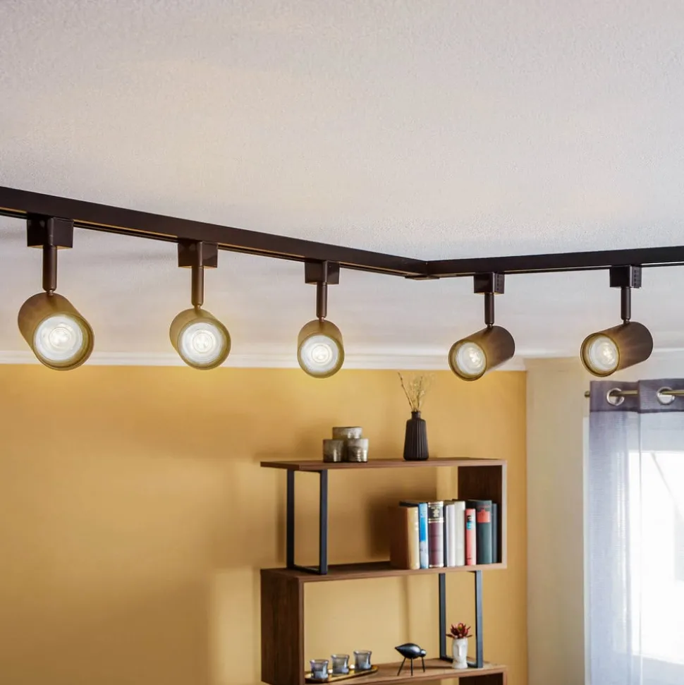 Prios 1-fase railsysteem Jorell, zwart, 5-lamps, GU10