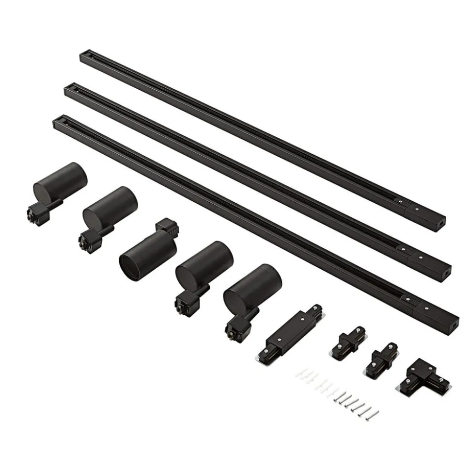 Prios 1-fase railsysteem Jorell, zwart, 5-lamps, GU10