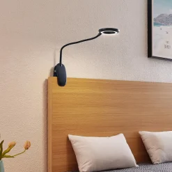 Prios klemlamp Harumi, zwart, oplaadbare batterij, USB, 51 cm