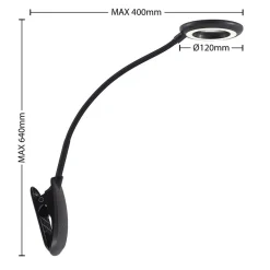 Prios klemlamp Harumi, zwart, oplaadbare batterij, USB, 51 cm