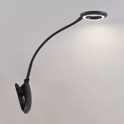 Prios klemlamp Harumi, zwart, oplaadbare batterij, USB, 51 cm