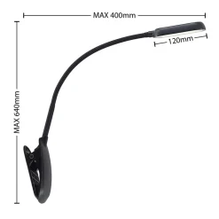 Prios klemlamp Najari, zwart, oplaadbare batterij, USB, 51 cm