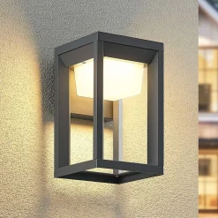 Prios LED buiten wandlamp Gamion, antraciet, metaal, IP54