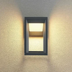 Prios LED buiten wandlamp Gamion, antraciet, metaal, IP54