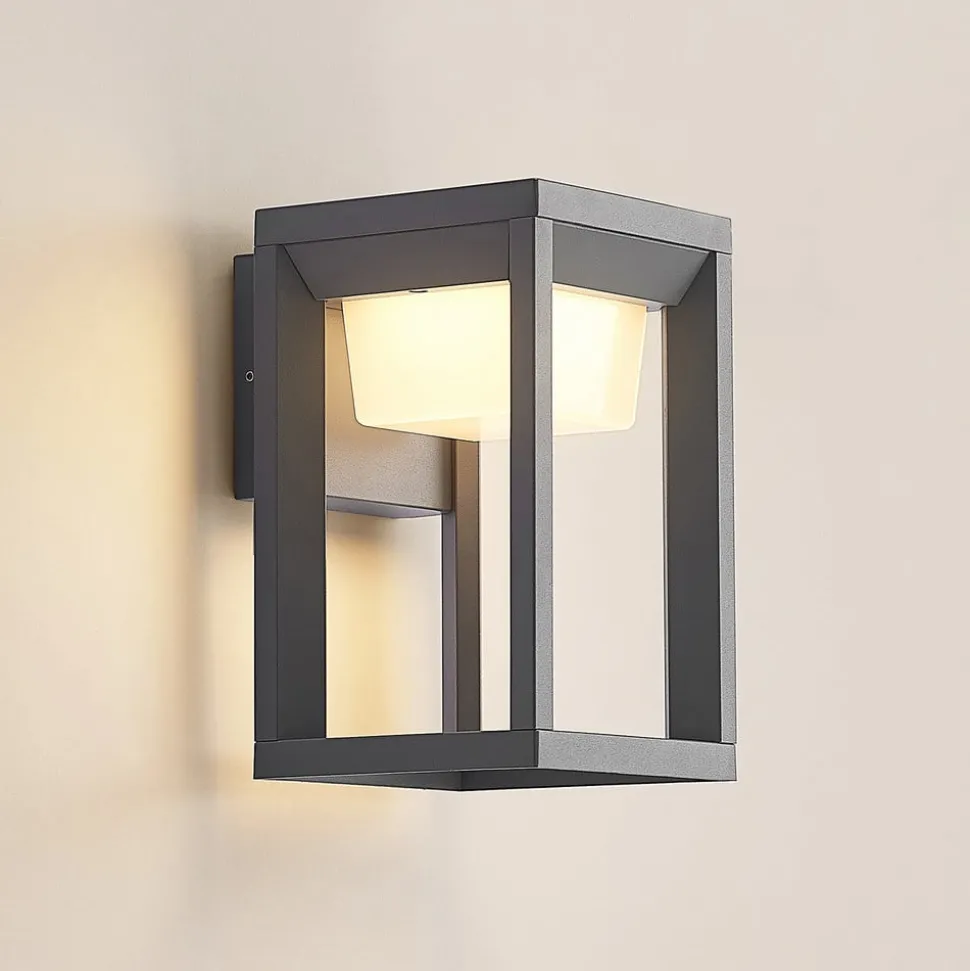 Prios LED buiten wandlamp Gamion, antraciet, metaal, IP54