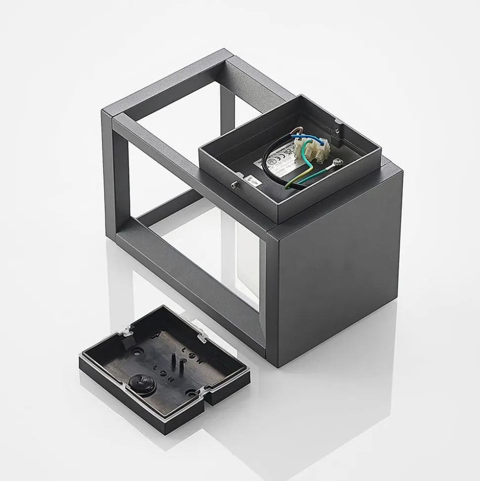 Prios LED buiten wandlamp Gamion, antraciet, metaal, IP54