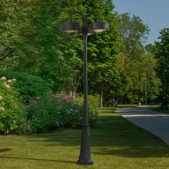 Prios LED buitenlamp Thorus, 204 cm, zwart, 3-lamps, IP44