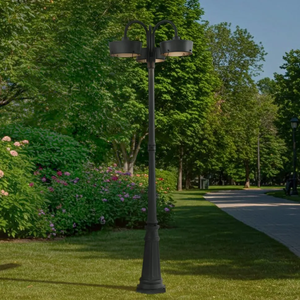 Prios LED buitenlamp Thorus, 204 cm, zwart, 3-lamps, IP44