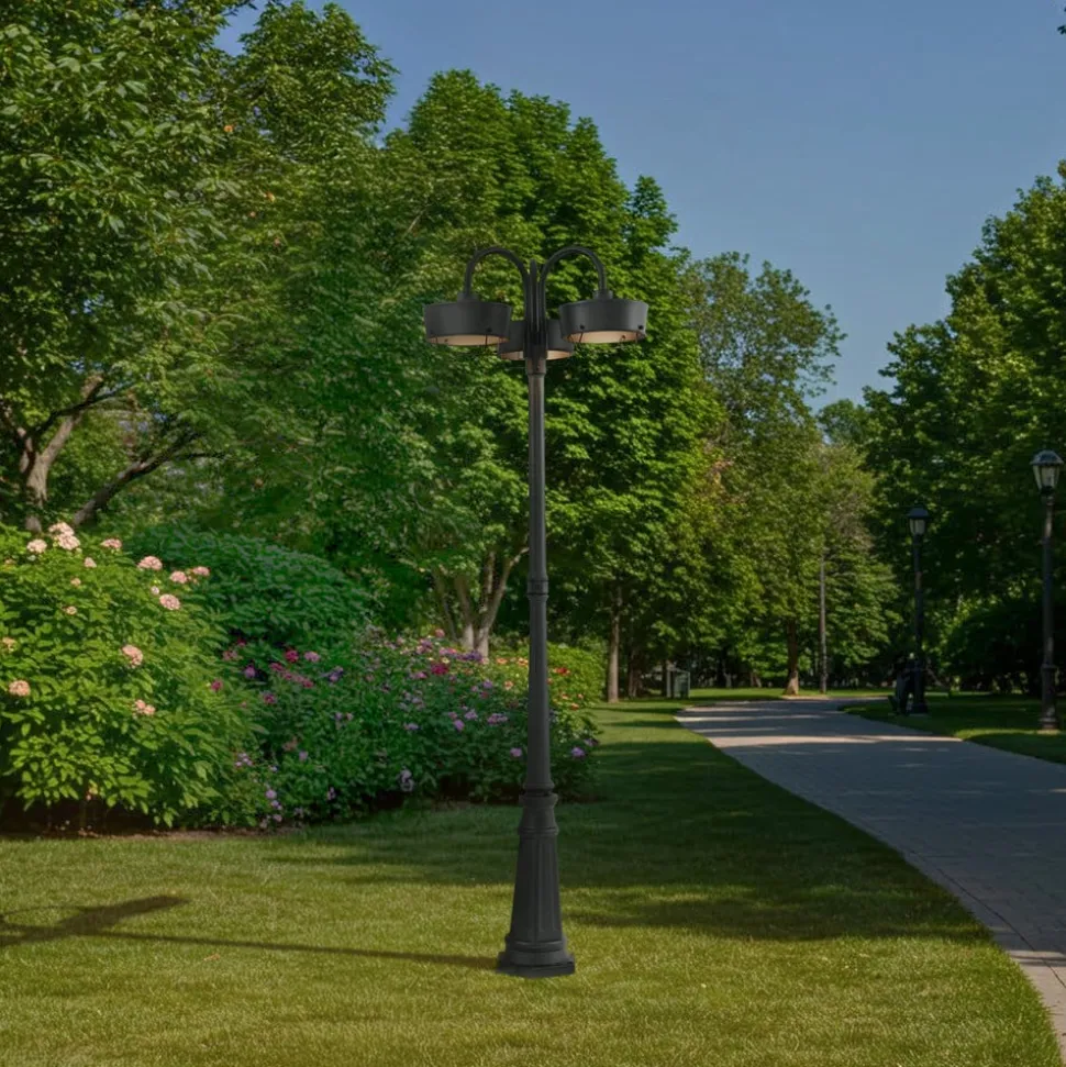 Prios LED buitenlamp Thorus, 204 cm, zwart, 3-lamps, IP44