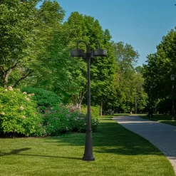 Prios LED buitenlamp Thorus, 204 cm, zwart, 3-lamps, IP44