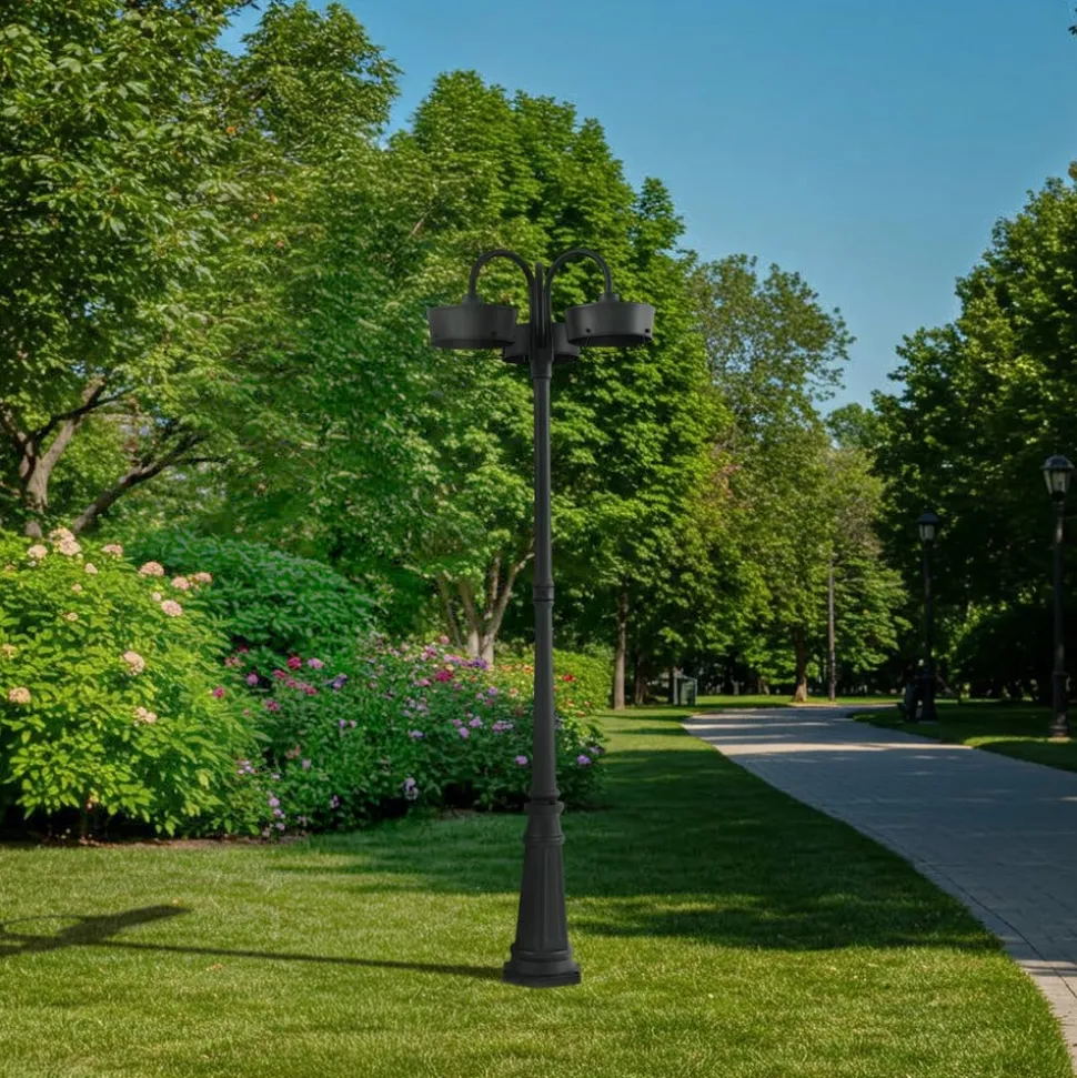 Prios LED buitenlamp Thorus, 204 cm, zwart, 3-lamps, IP44