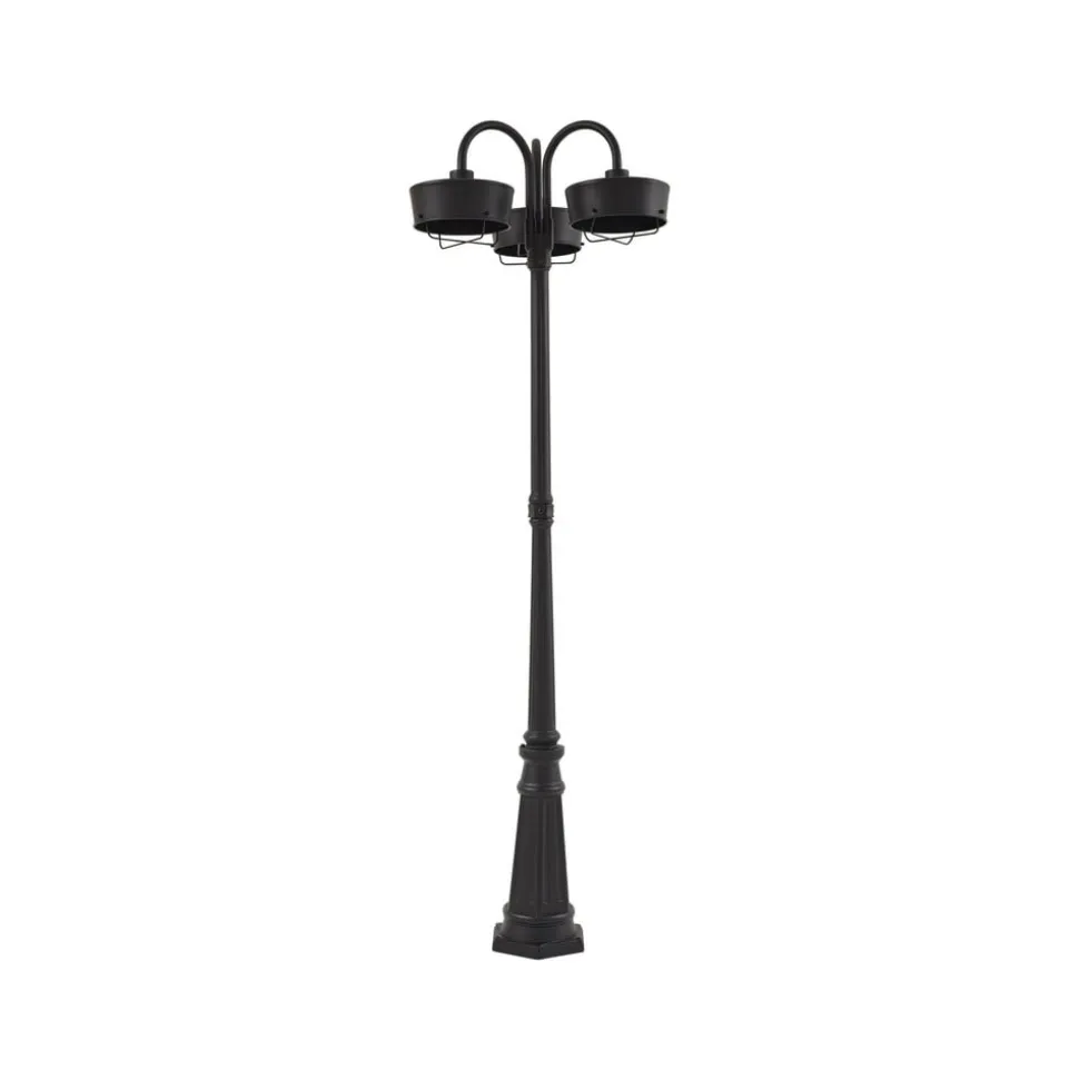Prios LED buitenlamp Thorus, 204 cm, zwart, 3-lamps, IP44
