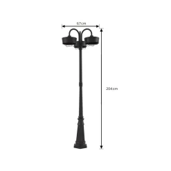 Prios LED buitenlamp Thorus, 204 cm, zwart, 3-lamps, IP44