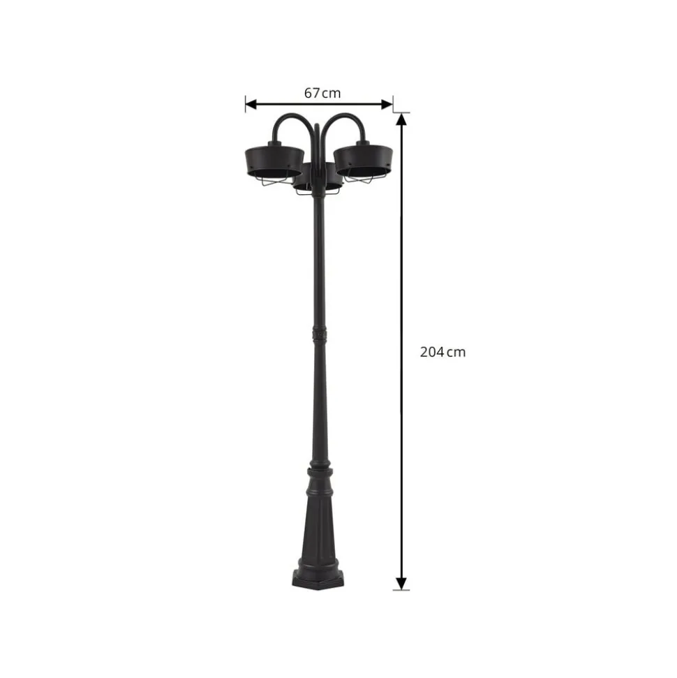 Prios LED buitenlamp Thorus, 204 cm, zwart, 3-lamps, IP44