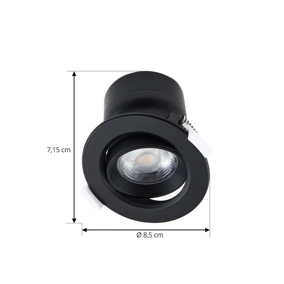Prios LED inbouwlamp Shima, zwart, 9 W, 3000K, dimbaar