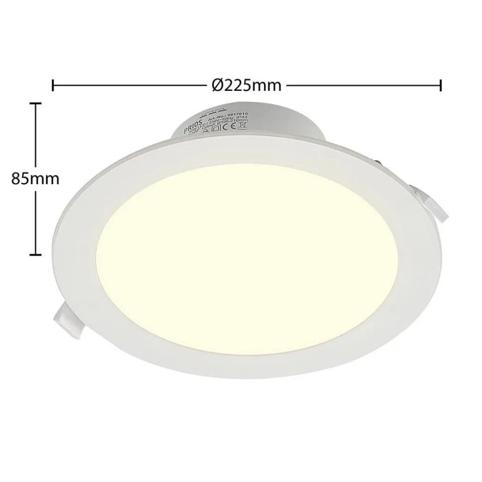 Prios LED inbouwspot Rida, wit. Ø 23 cm, 30W, CCT, IP44