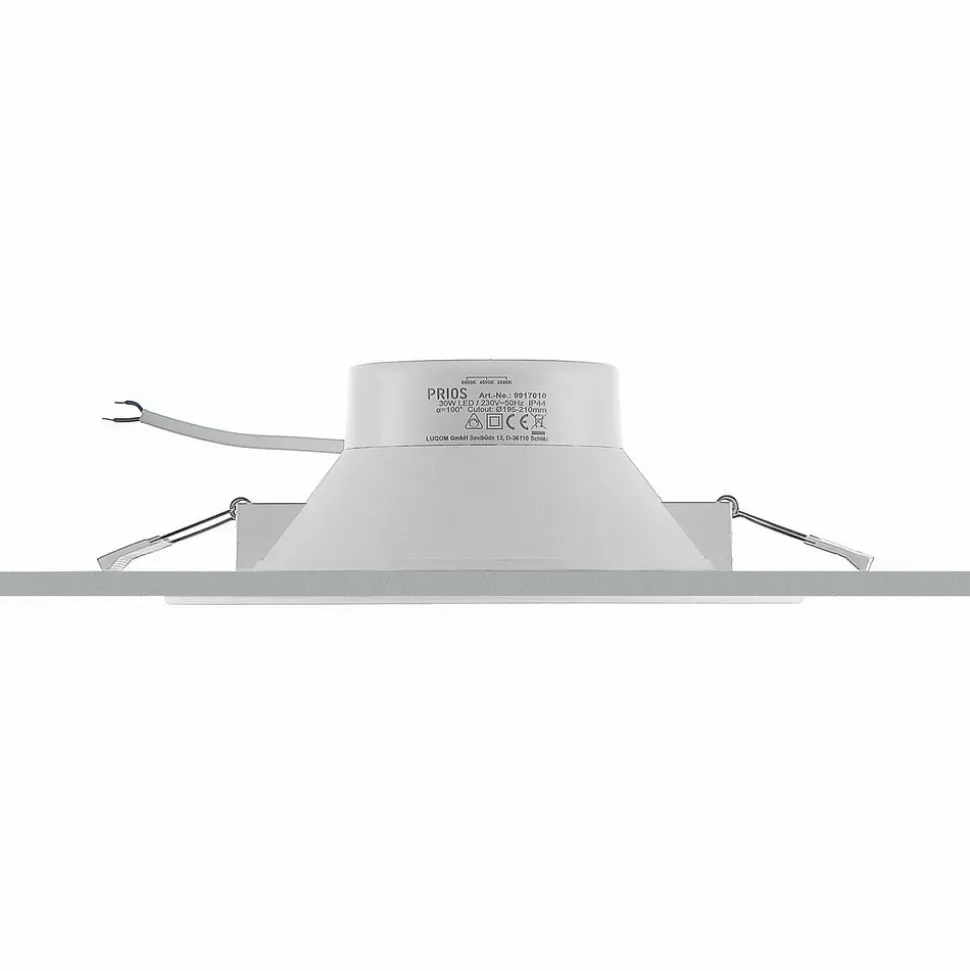 Prios LED inbouwspot Rida, wit. Ø 23 cm, 30W, CCT, IP44