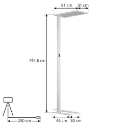 Prios LED kantoor vloerlamp Taronis, wit, 195 cm, dimbaar