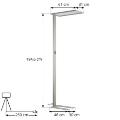 Prios LED kantoor vloerlamp Taronis, zilver, 195 cm, dimbaar