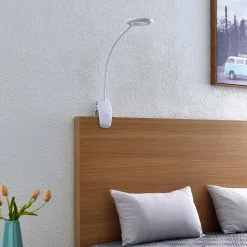 Prios LED klemlamp Harumi, wit, oplaadbare batterij, USB, 51 cm hoog