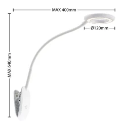 Prios LED klemlamp Harumi, wit, oplaadbare batterij, USB, 51 cm hoog