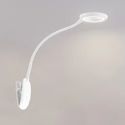 Prios LED klemlamp Harumi, wit, oplaadbare batterij, USB, 51 cm hoog