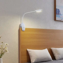 Prios LED klemlamp Najari, hoogte 51 cm, wit, oplaadbare batterij, USB