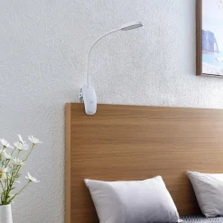 Prios LED klemlamp Najari, hoogte 51 cm, wit, oplaadbare batterij, USB