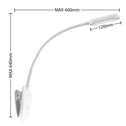 Prios LED klemlamp Najari, hoogte 51 cm, wit, oplaadbare batterij, USB
