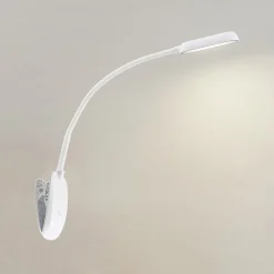 Prios LED klemlamp Najari, hoogte 51 cm, wit, oplaadbare batterij, USB