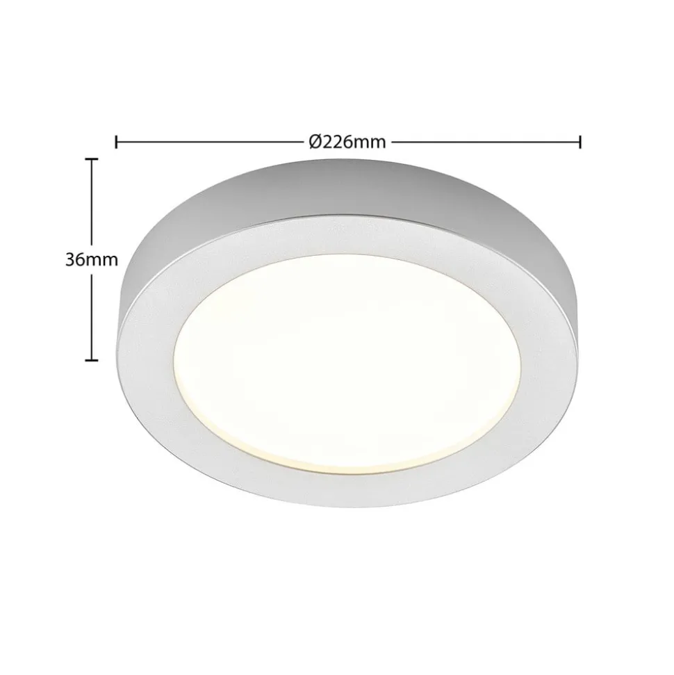 Prios LED plafondlamp Edwina, zilver, 23 cm, CCT, IP44