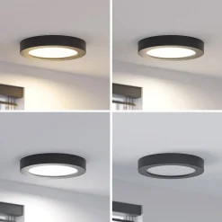 Prios LED plafondlamp Edwina, zwart, 23 cm, CCT, IP44