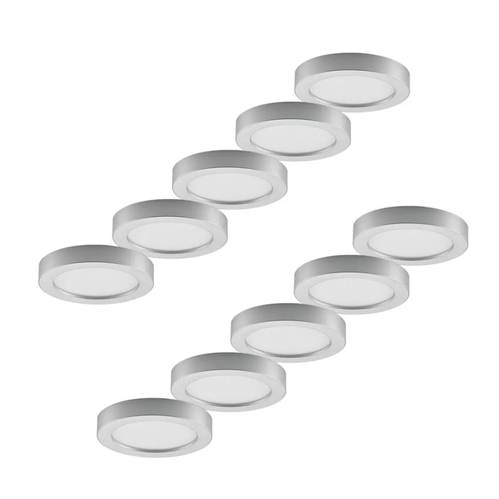 Prios LED plafondlamp Edwina, zilver, 23 cm, set van 10