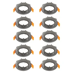 Prios plafond inbouwlamp Fibur, donkergrijs, Ø8cm, set van 10