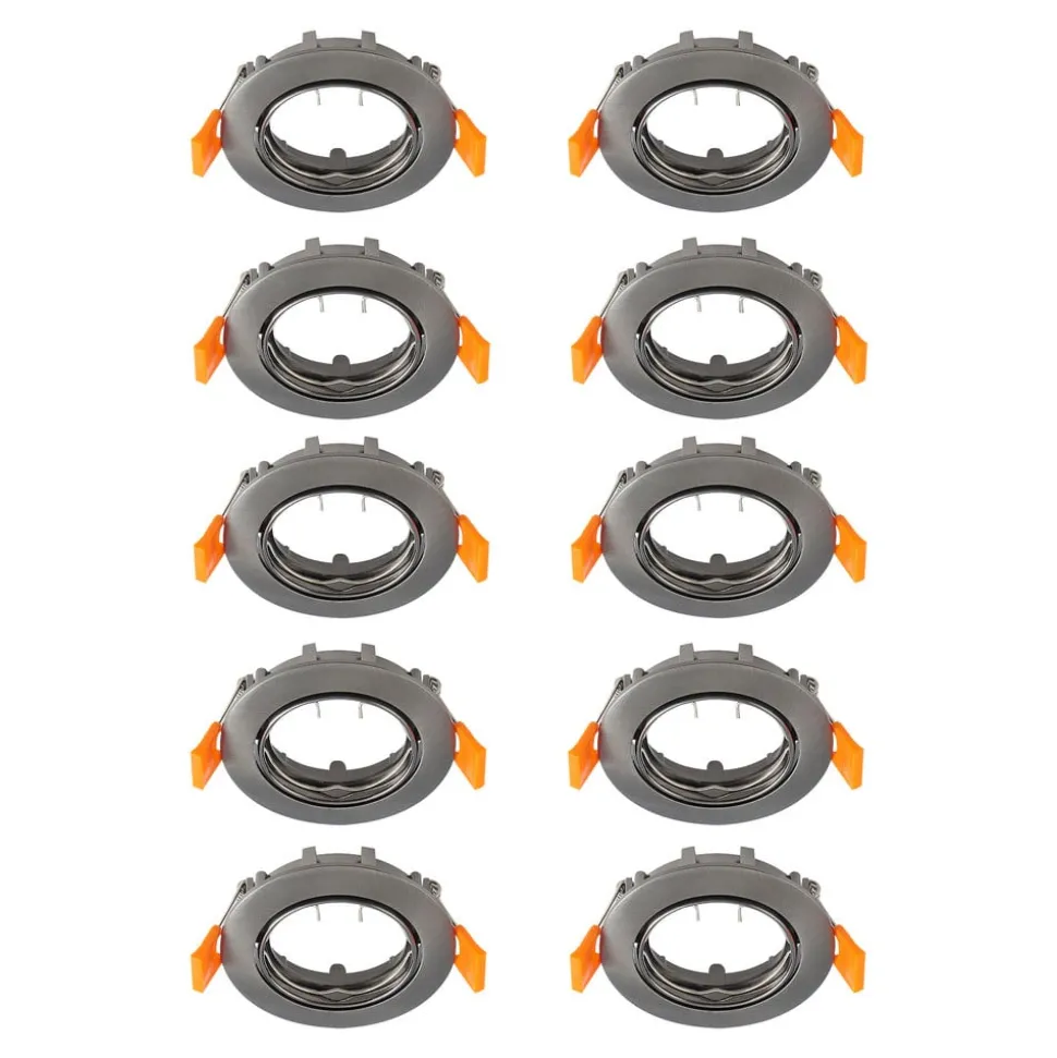 Prios plafond inbouwlamp Fibur, donkergrijs, Ø8cm, set van 10