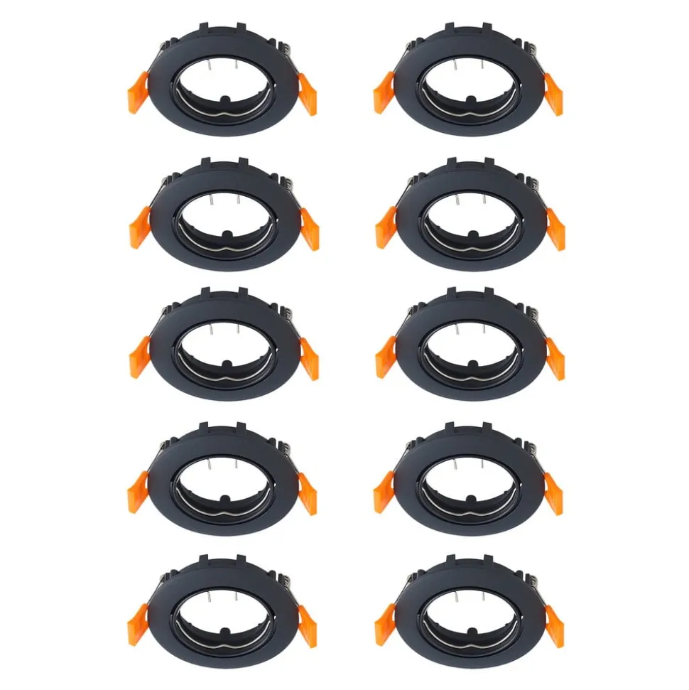 Prios plafond inbouwlamp Fibur, zwart, zink, Ø8.2cm, 10st