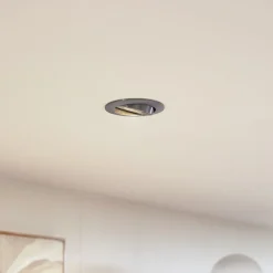 Prios plafond inbouwlamp Fibur, grijs, aluminium, Ø 8,2 cm