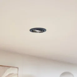 Prios plafond inbouwlamp Fibur, donkergrijs, aluminium, Ø 8,2 cm