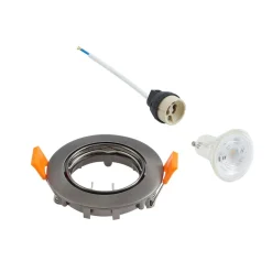 Prios plafond inbouwlamp Fibur, donkergrijs, aluminium, Ø 8,2 cm