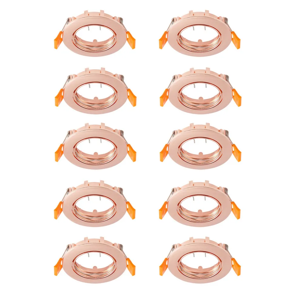 Prios plafond inbouwlamp Fibur, koper, zink, Ø8,2 cm, 10 stuks