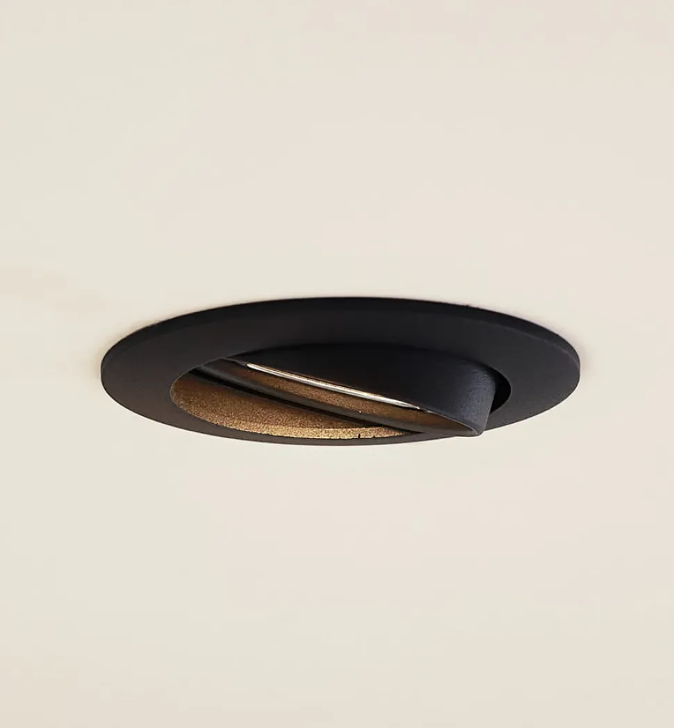 Prios plafond inbouwlamp Fibur, zwart, aluminium, Ø 8,2 cm