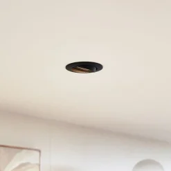 Prios plafond inbouwlamp Fibur, zwart, aluminium, Ø 8,2 cm